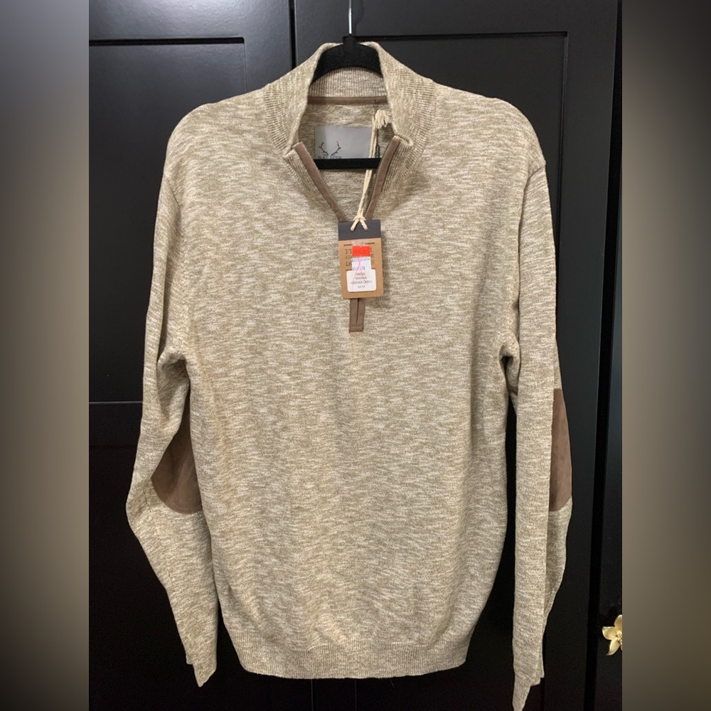 Men's Tan Zip-Up Sweater Elbow Patches,medium grandpacore Cabincore